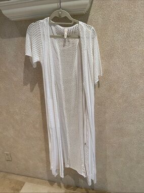 Elan White Open-Knit Long Cardigan